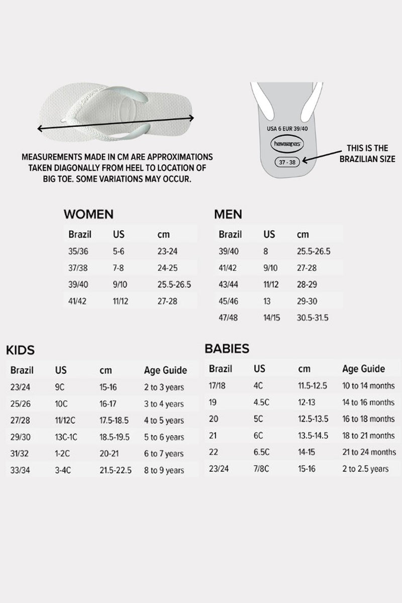 Havaianas us cheap size chart