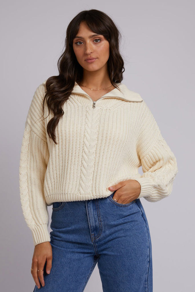 ALL ABOUT EVE Dahlia 1 4 Zip Knit Vintage White