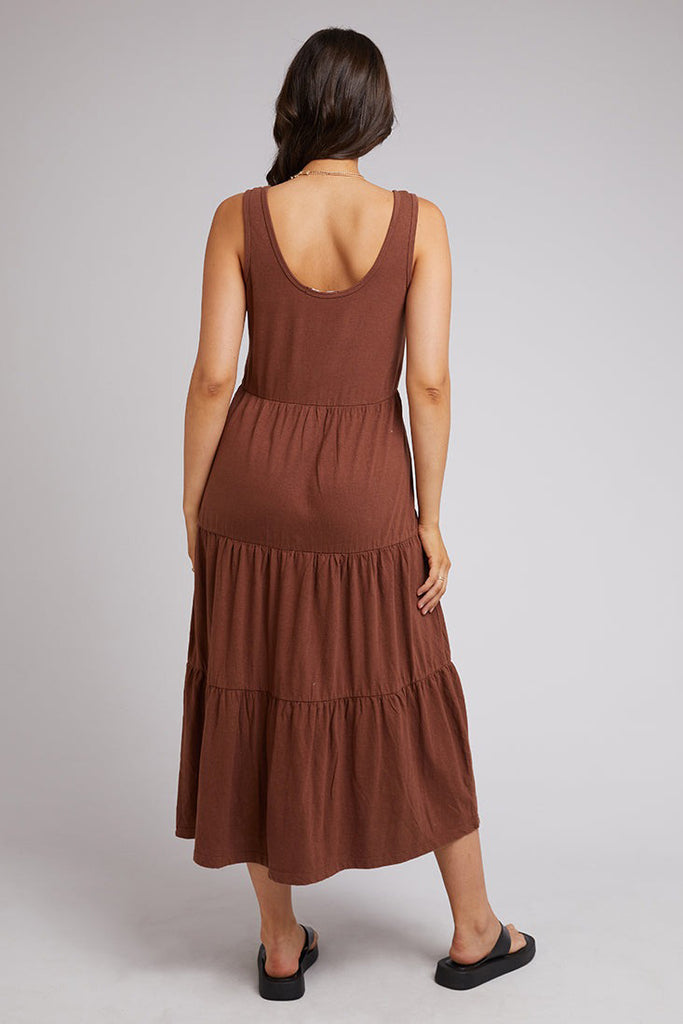 ALL ABOUT EVE Aae Linen Midi Dress Brown
