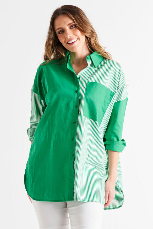 BETTY BASICS Quinn Shirt Green Stripe Block