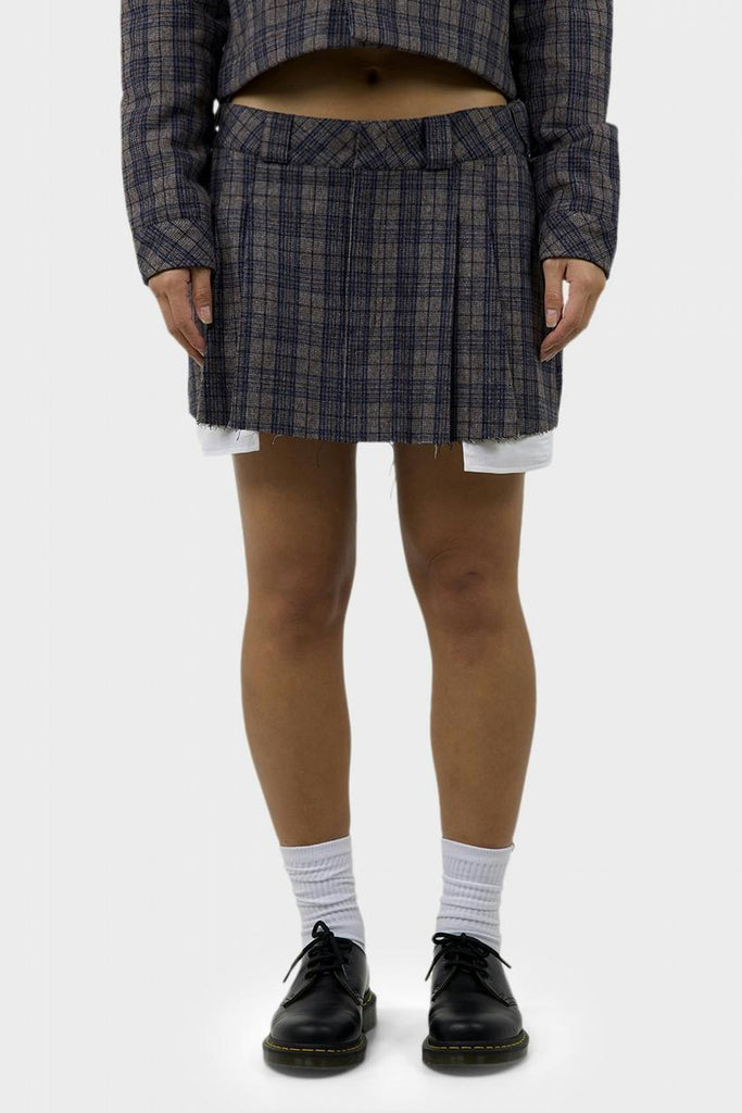 DICKIES Savannah Pleated Mini Skirt Navy Plaid