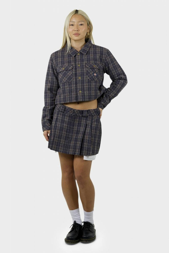 DICKIES Savannah Pleated Mini Skirt Navy Plaid