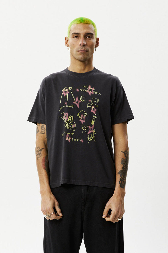 AFENDS Microdose Boxy Fit Tee Stone Black