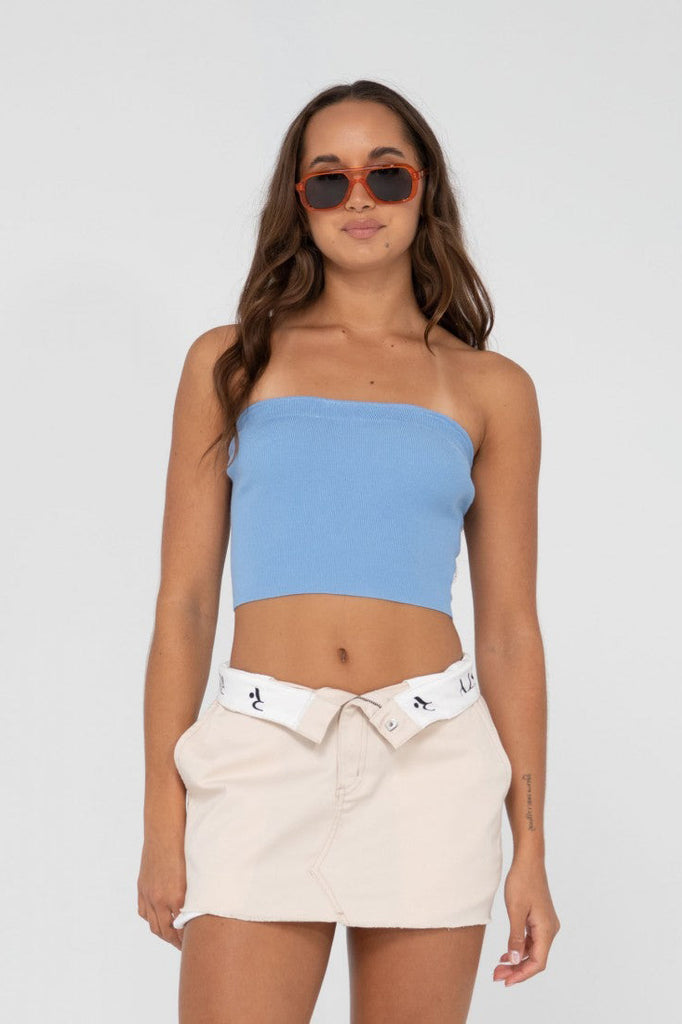 RUSTY Amelia Strapless Knit Top Periwinkle