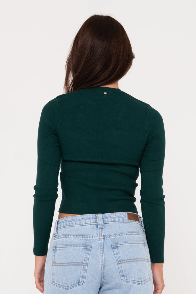 RUSTY Amelia Skimmer Long Sleeve Knit Top Dark Emerald