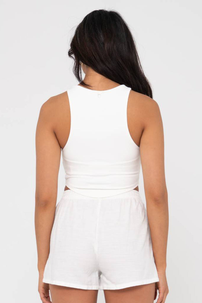 RUSTY Vicky Curved Crop Tank White