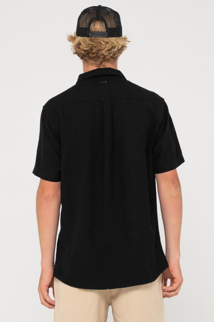 RUSTY Overtone Short Sleeve Linen Shirt Black