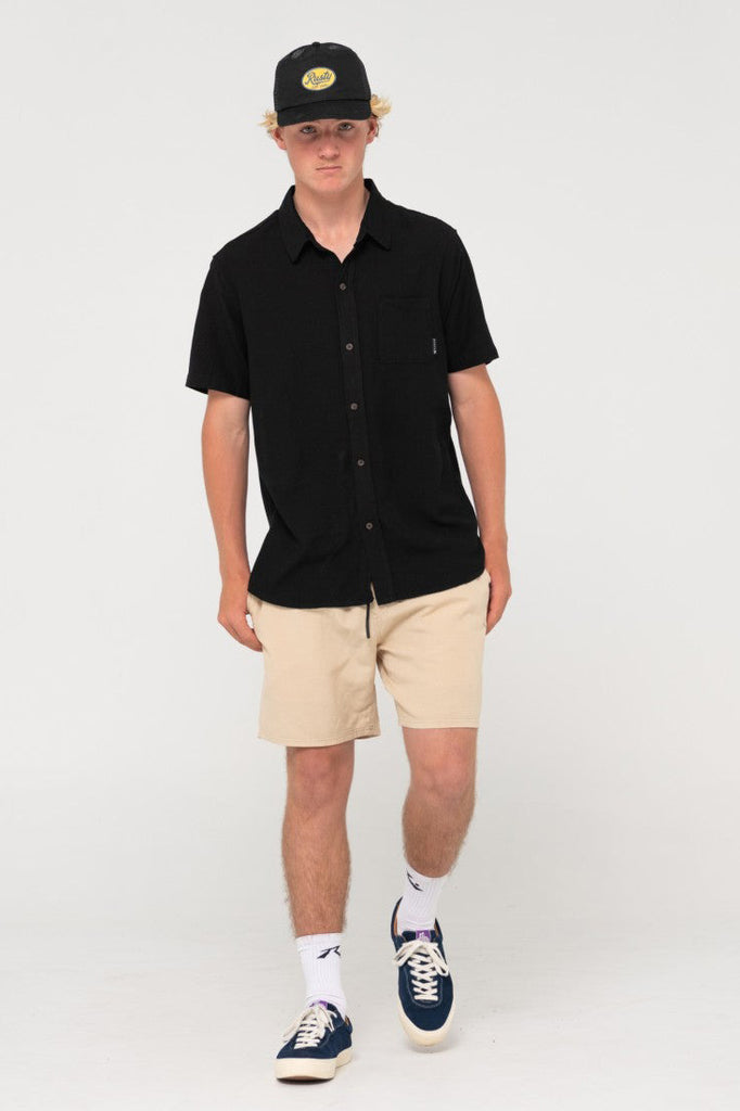 RUSTY Overtone Short Sleeve Linen Shirt Black