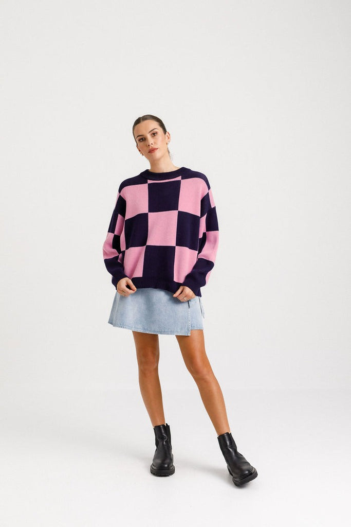 THING THING Cleo Check It Jumper Ballet Navy