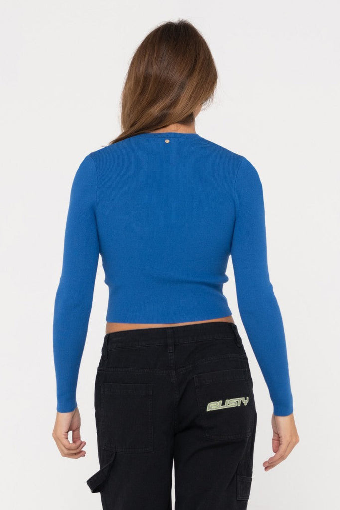 RUSTY Amelia Cropped Ls Knit Top Blue Sapphire