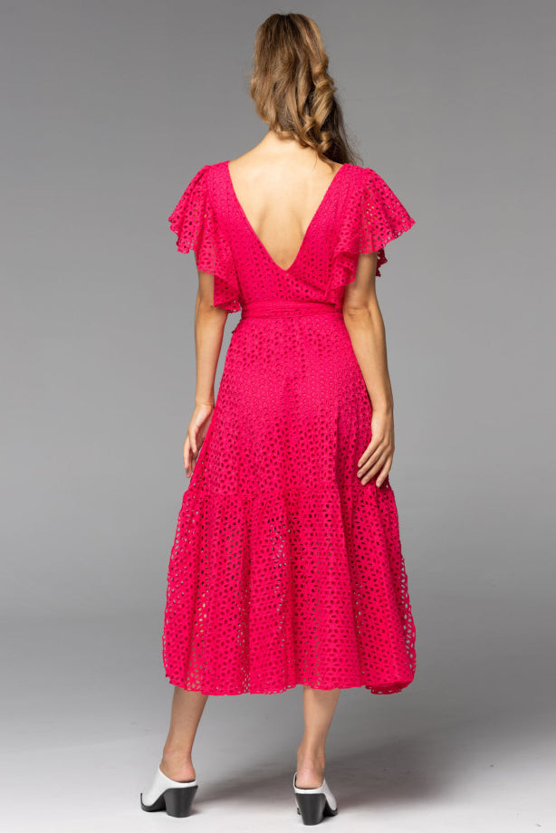 FATE + BECKER Dream Lover Broderie Midi Dress Ruby Pink