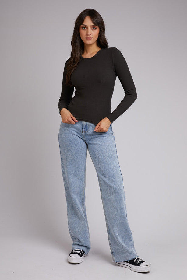 ALL ABOUT EVE Eve Rib Baby Long Sleeve Tee Washed Black