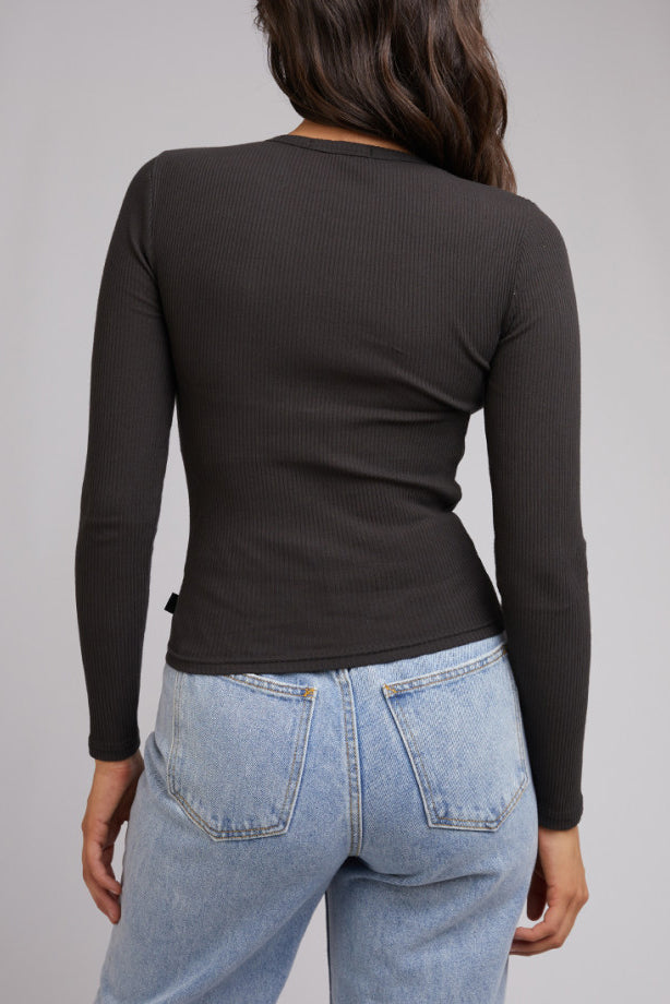 ALL ABOUT EVE Eve Rib Baby Long Sleeve Tee Washed Black