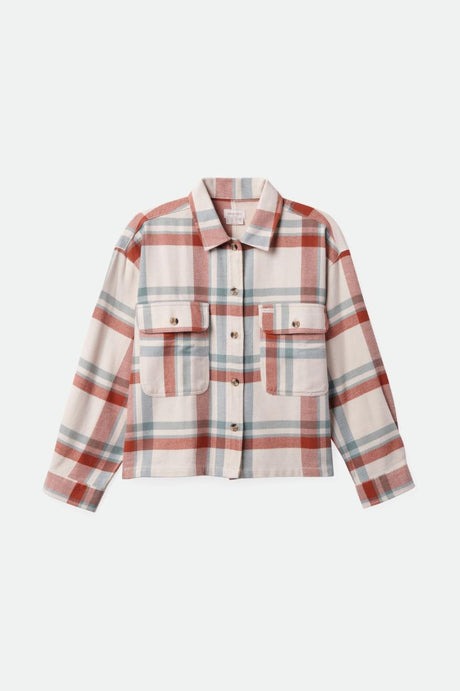 BRIXTON Bowery W Ls Flannel White Smoke Terracotta