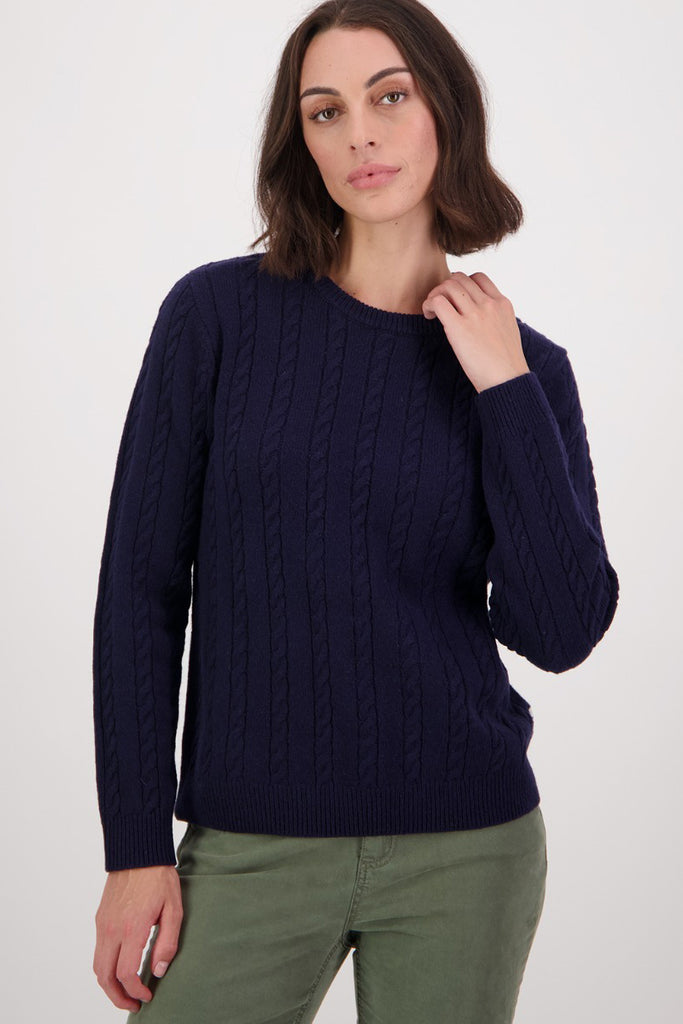 SWANNDRI Sydney Cable Knit Crew Navy