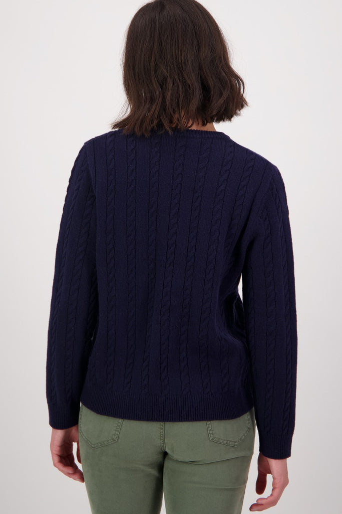 SWANNDRI Sydney Cable Knit Crew Navy