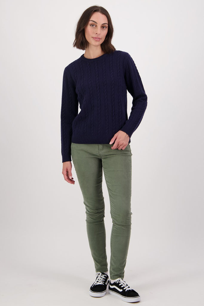 SWANNDRI Sydney Cable Knit Crew Navy