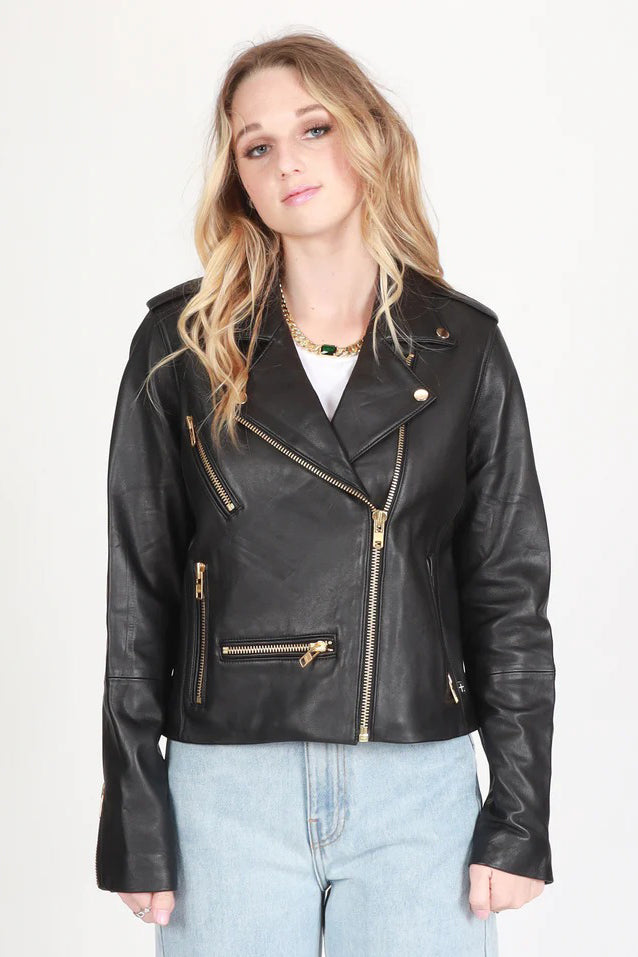 FEDERATION Leather Jacket Black Gold