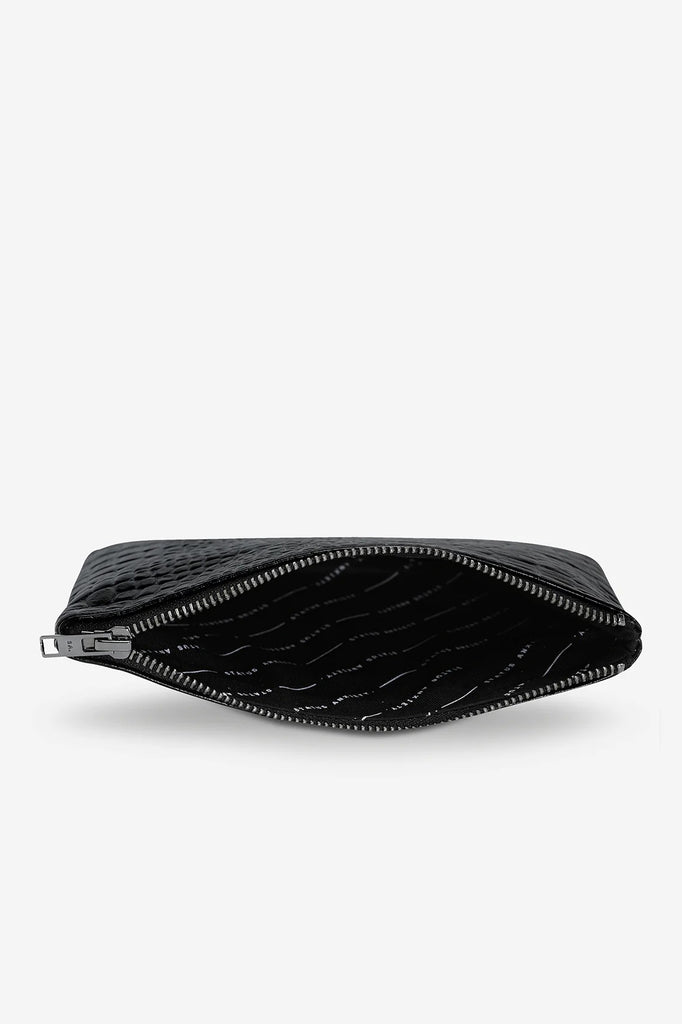 STATUS ANXIETY New Day Wallet Black Croc Emboss Open